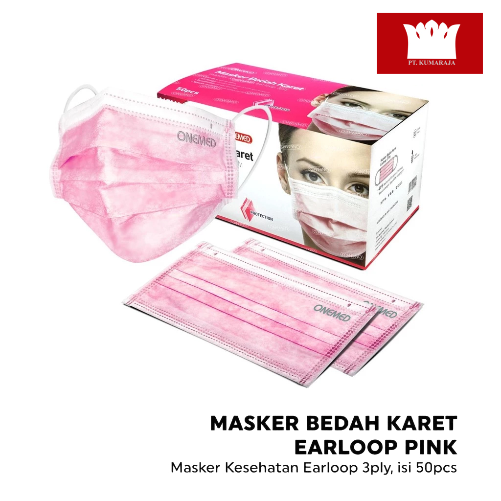 Masker Karet Pink OneMed box 50pcs BLI Masker Karet Pink OneMed box 50pcs - Gambar 1