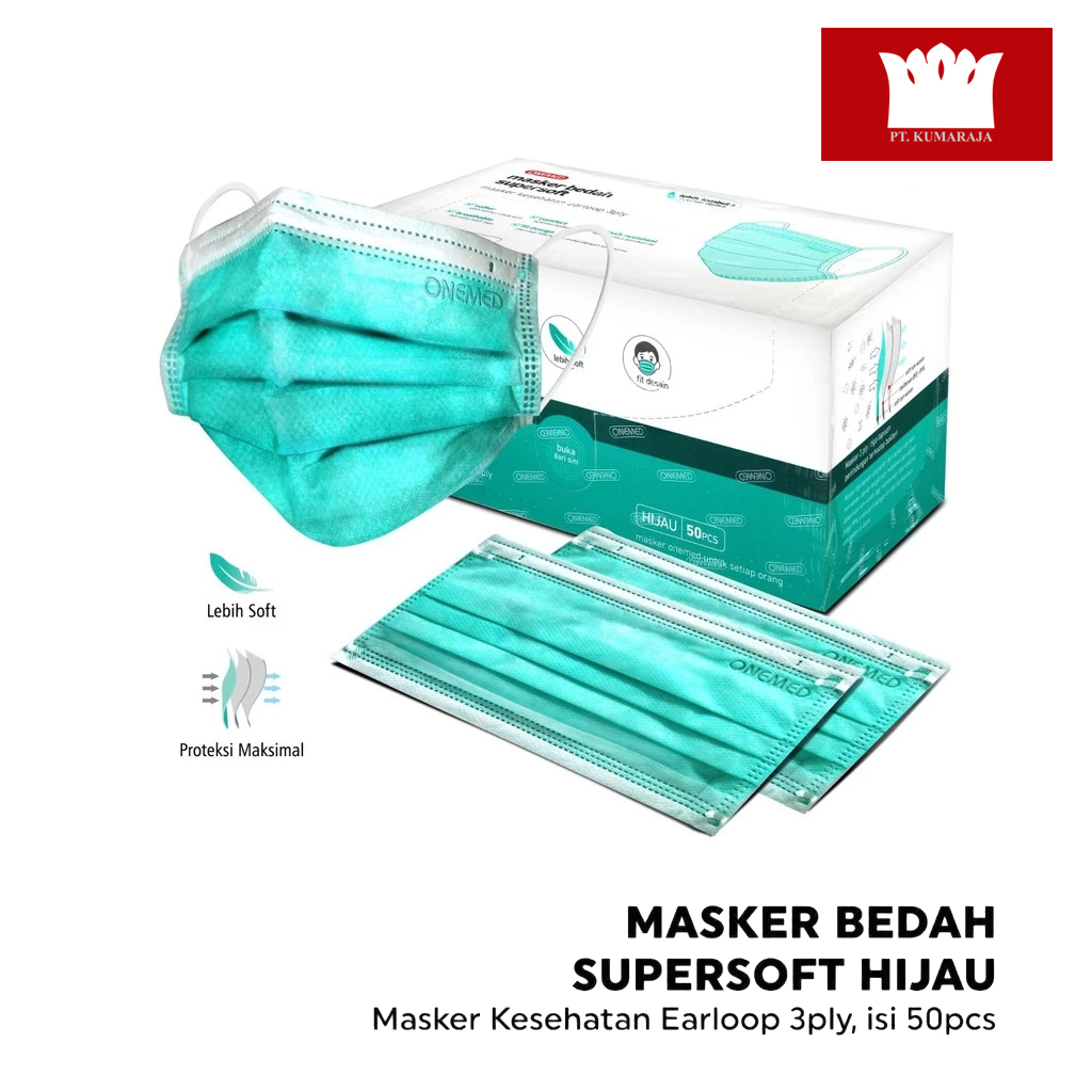 Masker Karet Super Soft Hijau Onemed Box Isi 50 Pcs BLI Masker Karet Super Soft Hijau Onemed Box Isi 50 Pcs - Gambar 1