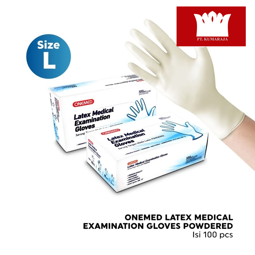 Sarung Tangan Latex Onemed Exam Glove Putih Box isi 100 - L Sarung Tangan Latex Onemed Exam Glove Putih Box isi 100 - L - Gambar 1